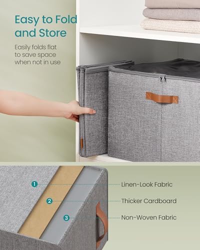 SONGMICS Shoe Organizer for Closet, 2 Pack Fabric Bins, Fits up to 32 Pairs | Shoe Storage Box with Adjustable Dividers, Transparent Lid, Storage Compartments, Dove Gray, TINA Collection ULSP556G01