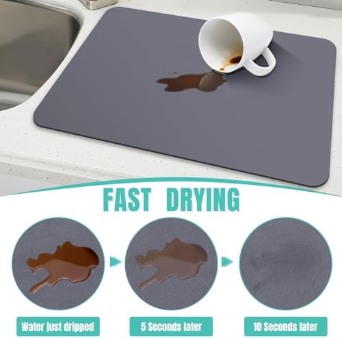 Coffee Mat Super Absorbent Dish Drying Mat Coffee Bar Mat 16"x 24", Grey
