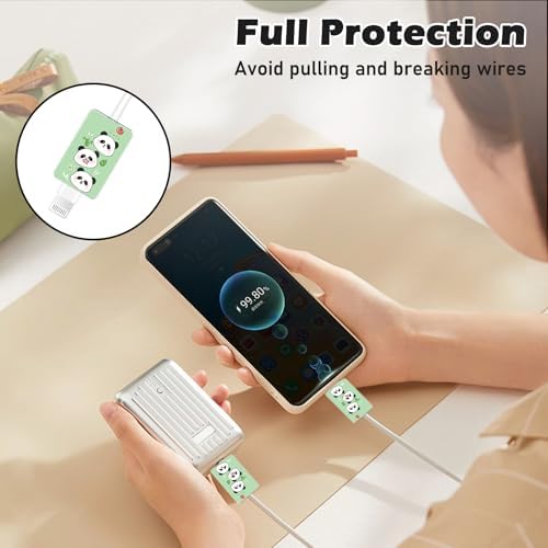 Cute Cable Protector 4PCS Set for iPhone Type-c Charger, Cartoon Panda Pattern Phone Charger Protector for Women Kids,Data Cable Saver,Charging Cord Protector for iPhone