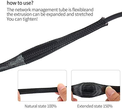 Black PET Expandable Sleeving Cord Protector Wire Loom Tubing Cable Sleeve for USB Charger Cable Power Cord Audio Video Cable Can Protect Cat Dog from Chewing Cords