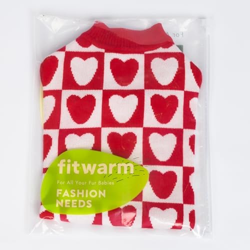 Fitwarm Checkered Heart Dog Sweater, Cozy Valentines Outfit for Small Dogs Girl, Festive Pet Clothes, Red, White, XXL