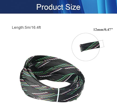 Jutagoss PET Expandable Braided Cable Sleeve, 16.4ft - 1/2 inch Multicolor Cable Management Sleeve, Wire Loom Tube Cord Protector for USB Cable, Power Cord, Audio Video and More, 1Pc
