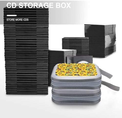 Heavy-Duty DVD Storage Wallet Cute Truck Construction, Holds 40 Discs, Hard Shell Binder with Carry Handle, Portable Organizer for Movies Music