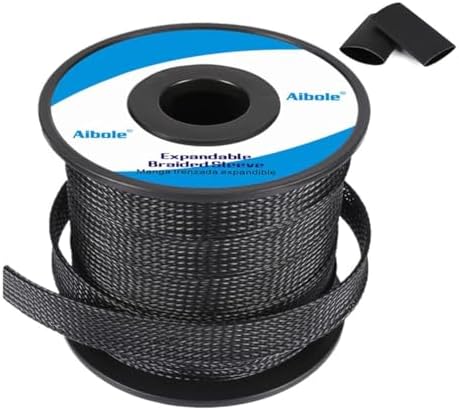 100Ft-1/2inch PET Expandable Braided Wire Sleeving,Wire Loom Cable Sleeve for TV,Computer,Home Theater,Automotive,Home Industrial,Electrical Wires,Chemical,Protect Cat from Chewing Cords,Black