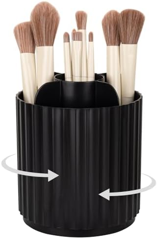 360 Rotating Makeup Brush Holder Make Up Brushes Organizer, Stripe Black