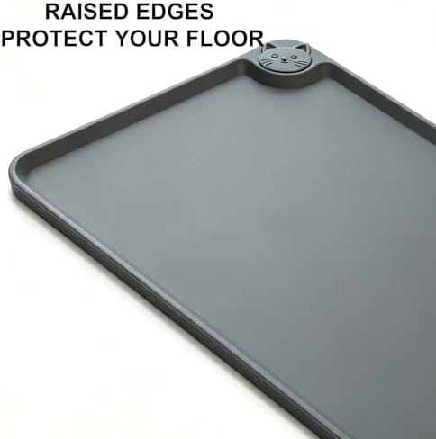 Silicone Pet Feeding Mat, 19"x12" Silicone Placemat for Dog Cat Food Water Bowl, Raised Edge Waterproof Under Sink Mats for Kitchen Drawer Shelf, Spill Proof Mat to Protect Floors