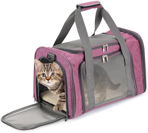 Mr. Pen- Pet Carrier, 17.5" x 11.2" x 11.5", Medium Size, Pink | Portable Travel Carrier for Small Pets, Cats & Small Dogs, Breathable Mesh, Safety Inner Leash