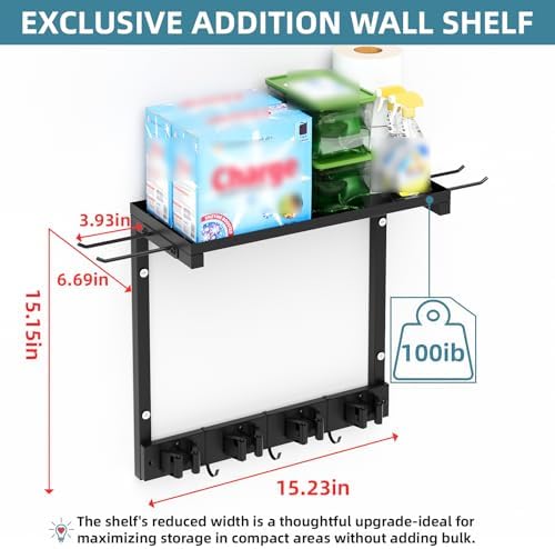 Wall Mount Broom Mop Holder | Cleaning Organizer, Storage Shelf