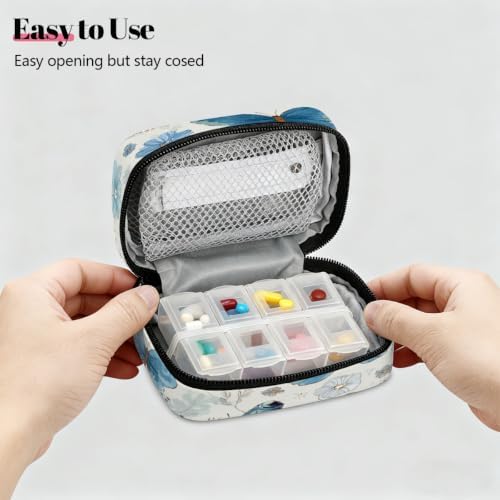 Travel Pill Organizer Beautiful Blue Butterfly Flower Pill Case