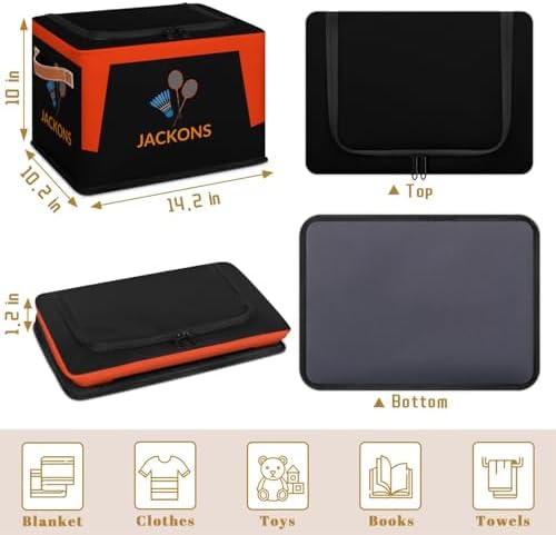 Custom Storage Basket with Zipper Lid, Badminton Theme Foldable Fabric Storage Boxes Decorative Closet Shelves Clothes Organizer Container Cubes with Handle 1PCS