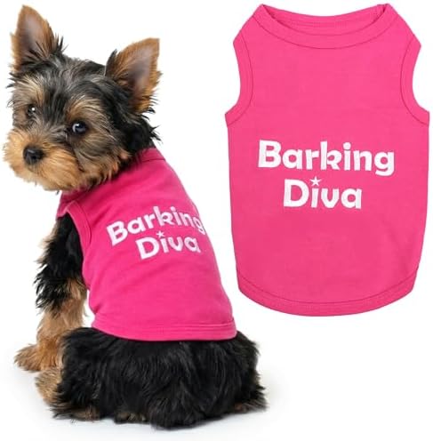 Parisian Pet Dog Shirt – 100% Cotton Barking Diva Shirts for Small Dogs – Pink Sleeveless Puppy Clothes – Lightweight and Breathable Pet Apparel – Girl Dog Clothes - Stretchy T Shirts for Dogs