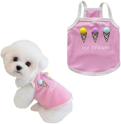Spring & Summer Pet Clothes Tank Top - Ice Cream Pattern Breathable Tank top for Dogs & Cats, Cool Sleeveless Shirt for Teddy, Bichon & Small Breeds