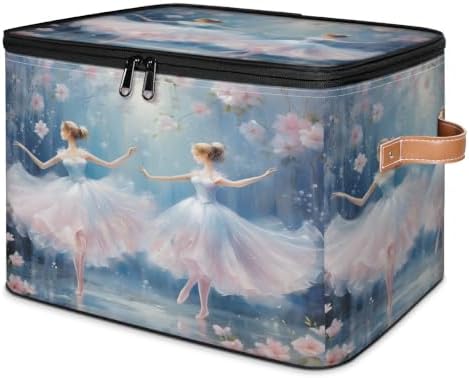 Ballet Pink Collapsible Fabric Storage Bin with Zipper Lid | Storage Basket, Foldable, Waterproof, Handle, Large, Closet Organizer, Home, Ballet Cute Little Ballerina