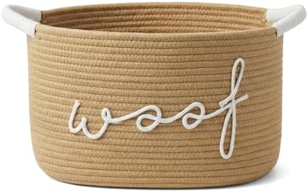 Premium Dog Toy Bin - Large Cotton Rope Pet Toy Basket with Durable Handles, Collapsible Storage Organizer for Puppy Chew Toys, Blankets and Accessories (Yellow)