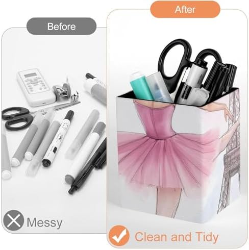 Cute Desktop Stationery Organizer Makeup Brush Cup Ballet Dancer Ballerina Eiffel Tower Leather Pen Holder