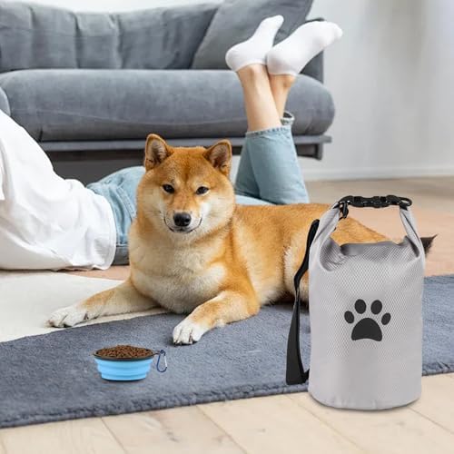 Dog Travel Bag,Travel Dog Food Container With 2pack Collapsible Dogs Travels Bowls,5l Dog Food Trave l Bag,Dogs Food Container,Bpa-Fre,Pet Safe,for Roadtrips,Home,Boarding,Camping and More/Grey