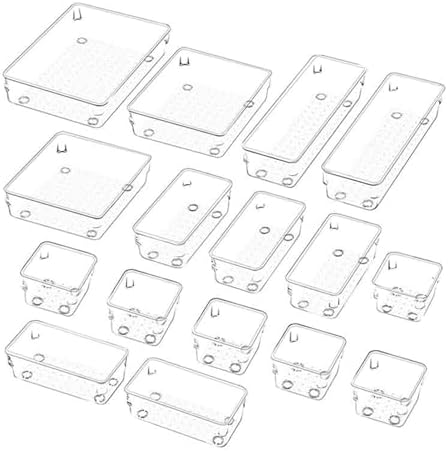 16Pcs Clear Drawer Organiser Tray Bathroom and Vanity Organiser Trays Drawer Storage Bin for Kitchen Utensils Jewelries