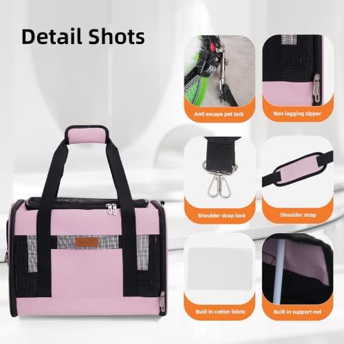 YUNIQUE Soft-Sided Cat & Dog Carrier for Pets Up to 15 Lbs, Airline Approved Collapsible Travel Puppy Carrier with Lightweight Fabric Design (Pink)