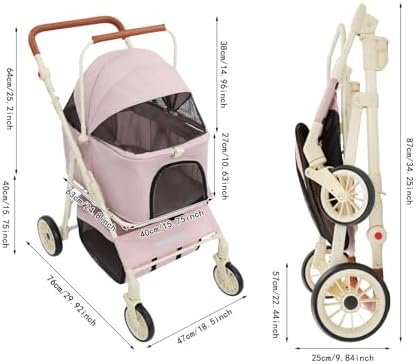 Foldable Pet Stroller Cart,Double Layer Dog&Cat Stroller for Pets (PK,PK) | Portable Pet Travel Cart with Storage, 360° Wheels & Safety Brake for Small Dogs, Cats, Outdoor Walks and Trips