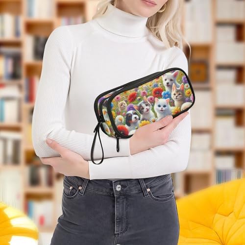 Pencil Pouches Zipper Pencils Case Playful Pets Colorful Floral Field Storage Pencil Bag Classroom Pen Bag Boys Art Prints Adults Kids Back to School Organizer