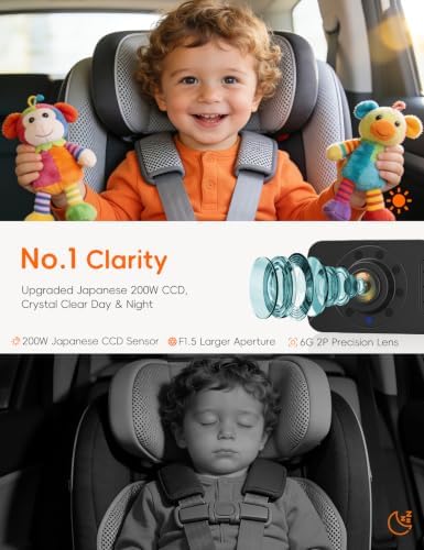 Baby Car Camera USB with No.1 Clarity, 5'' HD 1080P IPS Baby Car Monitor with 3X Zoom, Backseat/Carseat/Rear Seat Camera with Ultra Night Vision, Easy No-Damage Install, S100P(5inch Black)