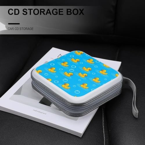 CD Case Holder with 40 Capacity, Rubber Ducks Disc Organizer Binder | Portable DVD Case, Cute Yellow Rubber Ducks, Sturdy Zipper, Carry Handle, Hard Plastic Car Accessories