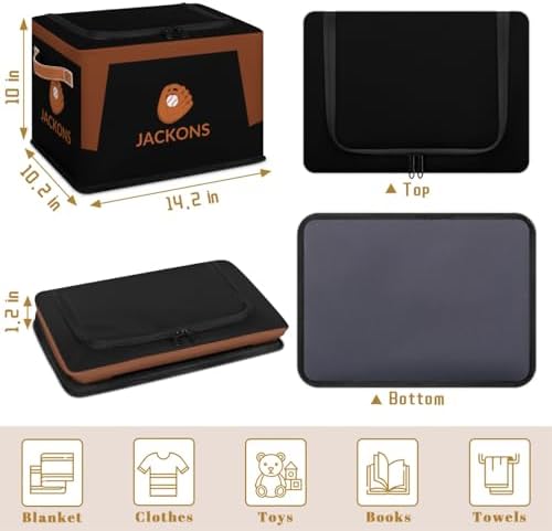 Custom Storage Basket with Zipper Lid, Baseball Foldable Fabric Storage Boxes Decorative Closet Shelves Clothes Organizer Container Cubes with Handle 1PCS