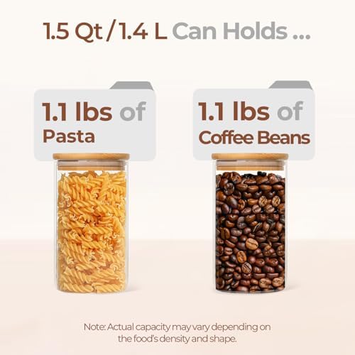 ComSaf Glass Storage Containers with Lids 1.5 Qt, Set of 3 Food Storage Jar | Glass Containers with Bamboo lids, Glass Canisters, Kitchen Cabinet Storage, Tea, Spice, Coffee, Cereal, Dry Food, BPA Free