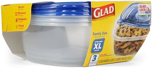Glad GladWare XL Square Food Storage Containers, 104 Oz, 3 Count | BPA-free, dishwasher-safe containers for leftovers, meal prep, and freezer storage; family-size capacity