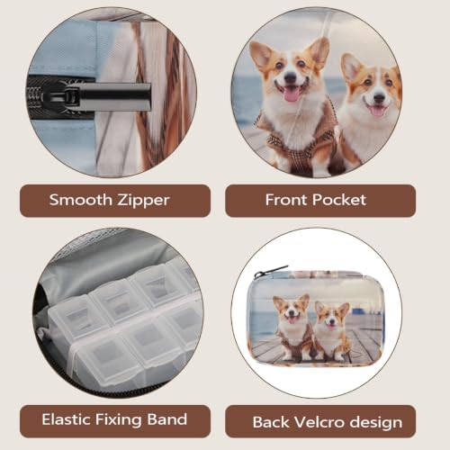 Travel Pill Organizer Two Cute Corgi Dogs Beach Pet Small Pill Case