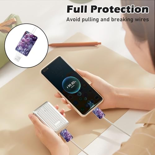 CameCosy Cable Protector for iPhone Type-c Charger, Kiwi/Cherry/Strawberry/Grape Pattern 4 PCS Phone Cable Case,Data Cable Saver,Charging Cord Protector for iPhone
