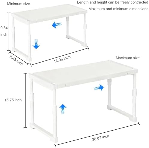 Expandable Cabinet Shelf Organizer，Adjustable Kitchen Counter Shelf,Multi-Functional Stackable Kitchen Pantry Counter Storage，Applicable to Kitchen Bathroom Cabinet Shelves White 1 Pack