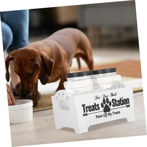 POPETPOP 1set Wooden Dog Treat Storage Container with Airtight Jars Organized Pet Food Accessory for Household Use Keeps Treats Fresh and Separated for Dogs and Cats