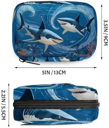 Weekly Pill Organizer Travel Size Bag with Removable 7 Day Pill Box Portable Vitamin Case Purse with Zipper,Sharks Underwater Coral Fish