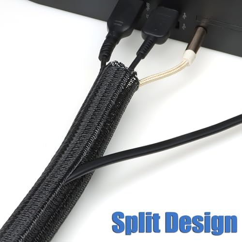 25ft PET Braided Cable Sleeve 2/3 inch(16mm) Wire Protector Cable wrap Wire Covers for Cords Cable Sleeves Cord Management Cable Management Sleeve(Black)