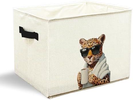 Funny Leopard Bathroom Storage Bins Box, Leopard Bathroom Decor, Trendy Cheetah Storage Basket Laundry Hamper with Handle for Bath Room Clothes Vanity Undersink Home Organization