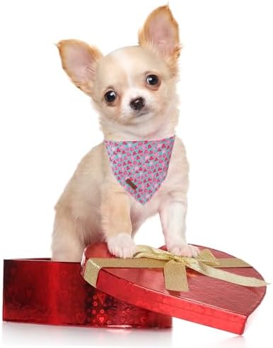 Valentine Dog Bandana - Pink Heart Triangle Bib Scarf for Small Medium Pets, Cotton Kerchief for Girl Boy Dogs or Cats, Red Puppy Bandana
