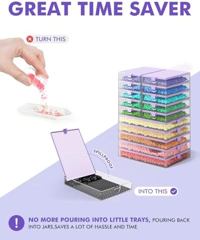 CATEARED Trabricks 2-in-1 Stackable Diamond Art Trays With Lids, Diamond Art Storage, Craft and Bead Storage Organizer & Line-Up, Box Package (Clear Purple, 30 piece Tray Kit)