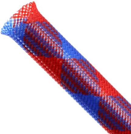 Braided Cable Sleeving, PET Expandable Braided Cable Sleeve, Flexible Mesh Sleeving Cord Management for Audio Video and Other Home Device, Cord Protector from Pets (Blue Red, 5/8" x 25ft)