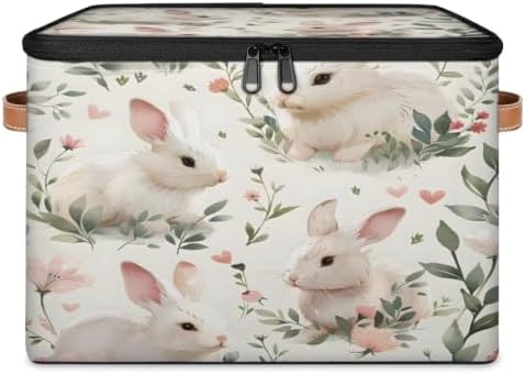 Spring Easter Bunny Storage Box with Zipper Lid | Collapsible, Fabric, Storage Bin, Handle, Large, Closet Organizer, Containers, Bedroom, Home, Cute Rabbit Floral