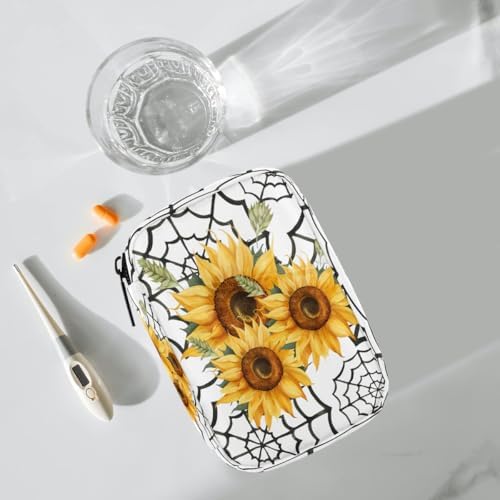 Pill Organizer Box Flower Spring Sunflower 7-Day Weekly Medicine Pill Case Travel Pill Container Portable Pill Holder Storage Purse Bag Small Compact Size for Vitamin Supplement Birth Control