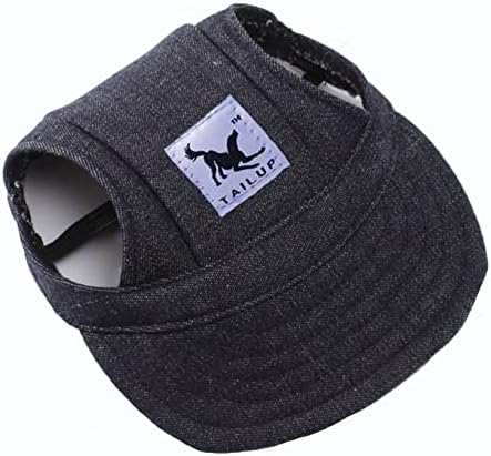 Leconpet Baseball Caps Hats with Neck Strap Adjustable Comfortable Ear Holes for Small Medium and Large Dogs in Outdoor Sun Protection (S, Black Jeans)