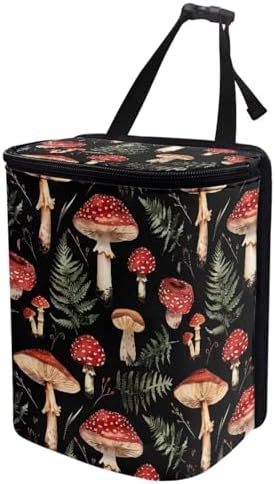 Car Accessories Back Seat Multipurpose Car Trash Can with Lid, Leak Proof Waterproof Hanging Car Garbage Can for Road Trip Travel, Mushroom Print