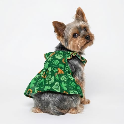 Fitwarm St Patricks Day Ruffle Dog Dress, Lucky Dog Clothes for Small Dogs Girl, Funny Pet Outfit, Green, Orange, Medium