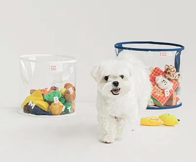 MANON ROSA Dog Toy Storage Basket Bin Round PVC Pet Storage Basket with Handles for Organizing Toys Blankets Leashes for Puppies Cat Kitten Rabbit (Small,White)