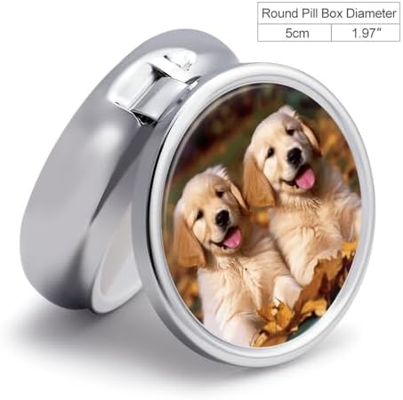 Golden Retriever Dogs Puppies Pets Pill Box Cute Round Pill Case Portable Medicine Tablet Vitamin Holder Organizer for Purse Pocket