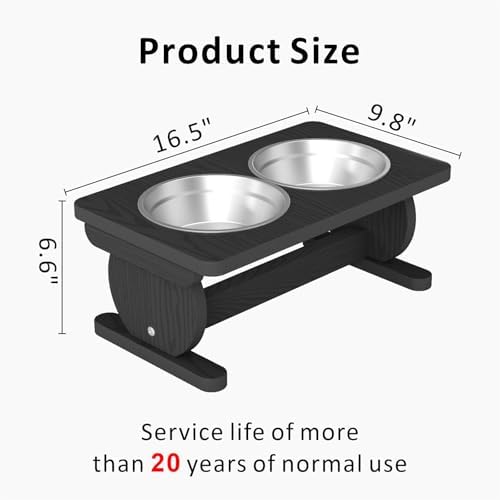 Raised Dog Bowl Stand for Small Sized Breed, Feeding Station with 21 oz 2 Stainless Steel Bowls & Licking Plate,Dog Food Bowl Black