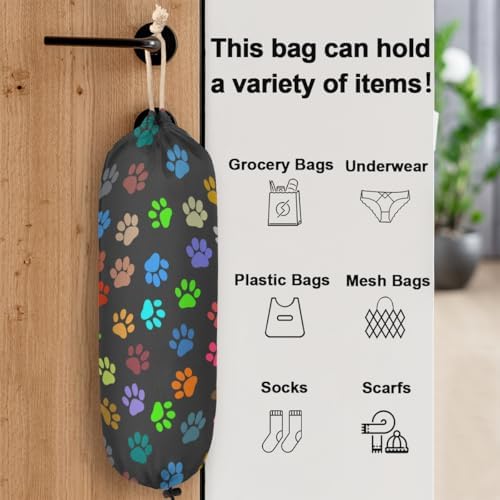 Pardick Plastic Bag Holder, Colorful Dog Cat Paw Print Grocery Bag Holder for Shopping Bags, Wall Mount Plastic Bag Storage Organizer Dispenser, Storage Holder for Home Kitchen Camper,A-9