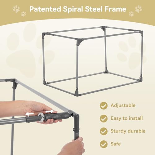 PETSFIT Portable Dog Crate for Large Dogs, – 40" Soft Dog Travel Crates with Lockable Zippers & Thicken Mat, Adjustable Patented Spiral Steel Frame, Collapsible Kennel for Indoor & Outdoor