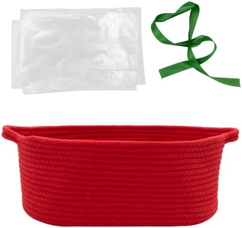 Woven Basket with Gift Bags and Ribbons, 14"X 10" X 6" Storage Basket Red | Gift Storage Organizer Basket Bin Shelf Shelves Cotton Rope Basket for Nursery, Pet Toys